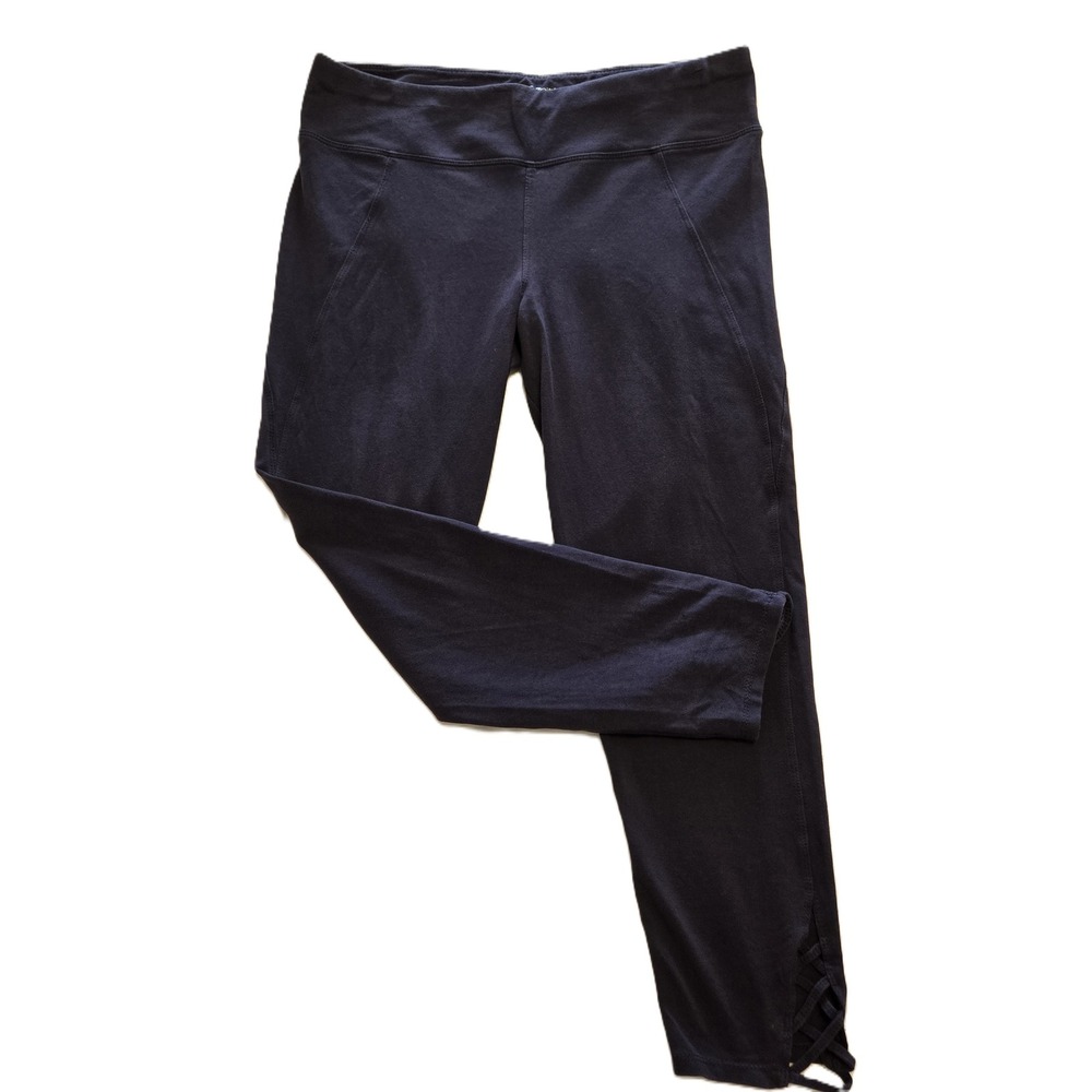 Betsey Johnson Performance Leggings‎ Women's L Lattice Hem Capri Navy